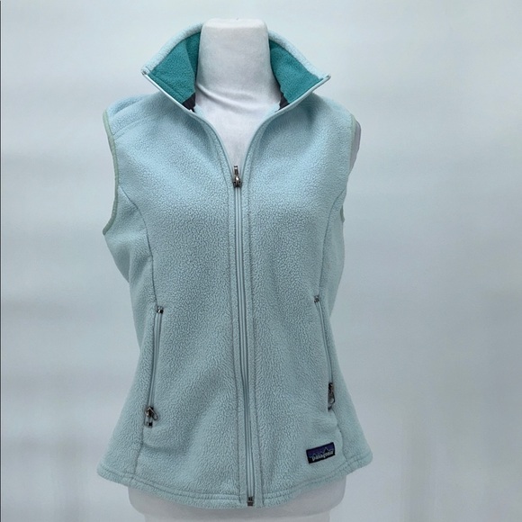 Patagonia Light Blue Fleece Vest Womens Medium Zip Pockets - Picture 3 of 11